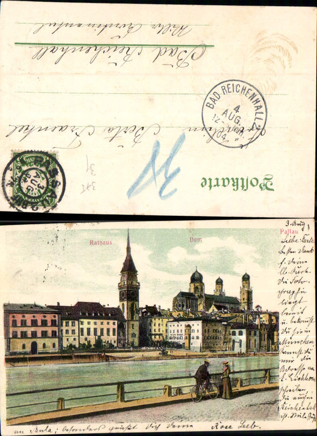 700761 Lithograph Passau Cathedral 1904 Town Hall