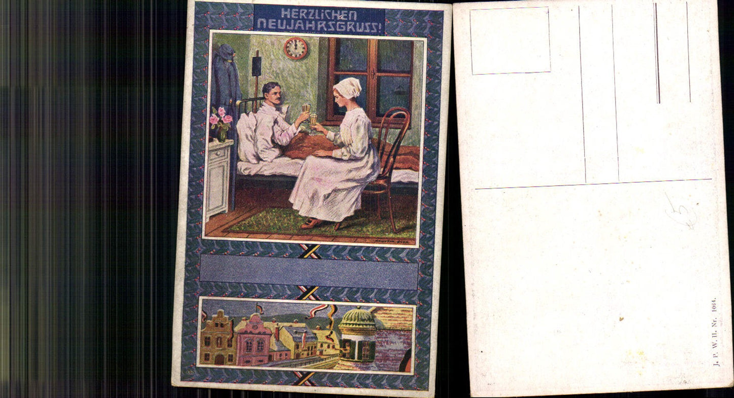 701283 Künstler AK Neujahr Patriotik Soldat Krankenschwester