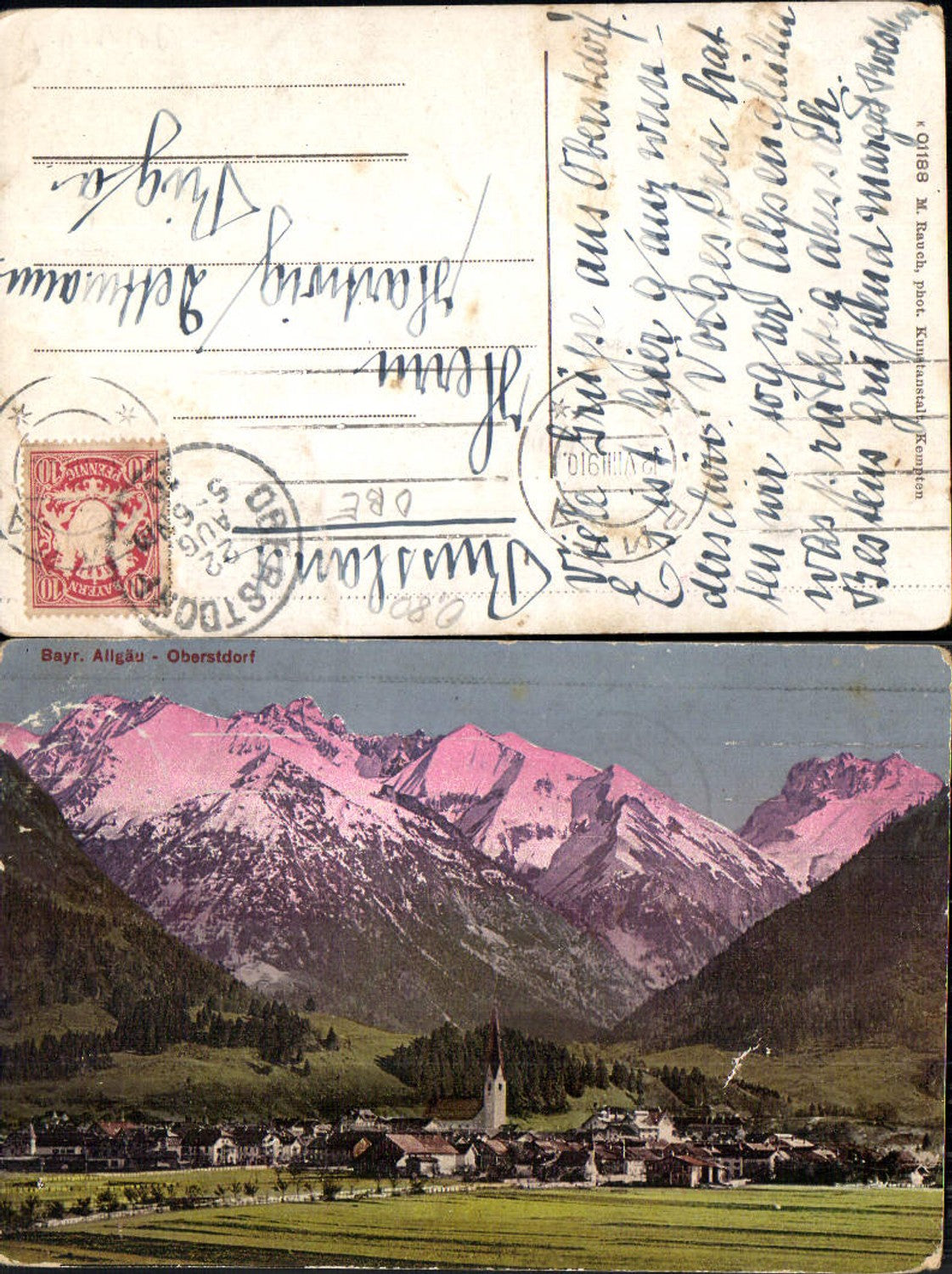 701588 Oberstdorf im Allgäu gel Stp. Riga Lettland 1910