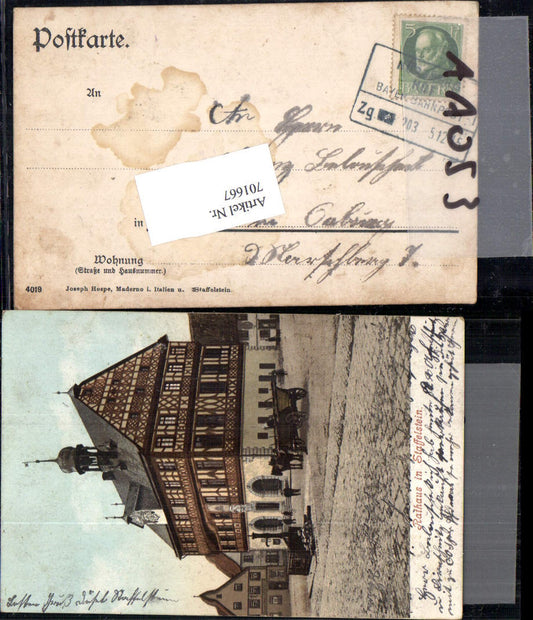 701667 Rathaus in Staffelstein Bayerische Bahnpost Zug 203 Nürnberg - Hof Höf