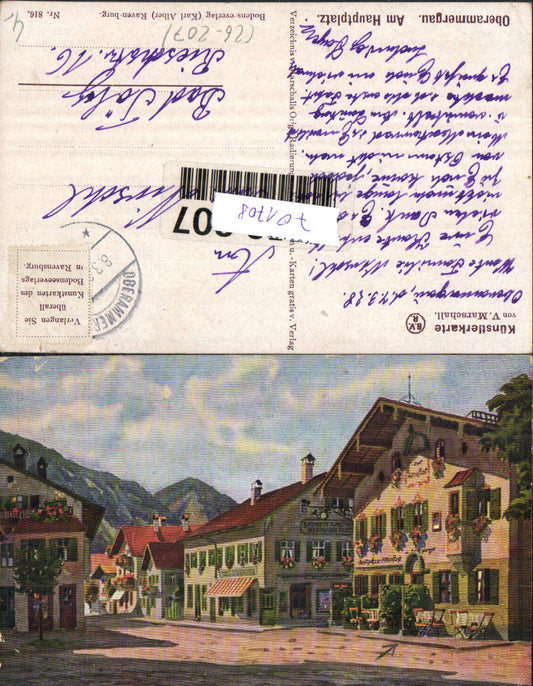 701708 Künstler AK V. Marschall Oberammergau Hauptplatz