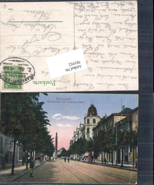 701952 Darmstadt Rheinstraße Ludwigssäule Bahnpost Zug 86 Frankfurt Basel