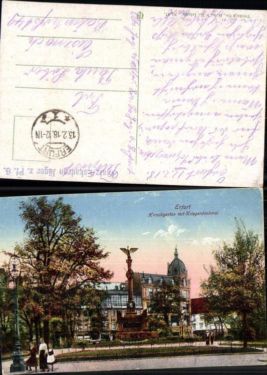 702229 Erfurt Hirschgarten War Memorial Field Post Office Replacement Squadron Jäger z. Pf. 6