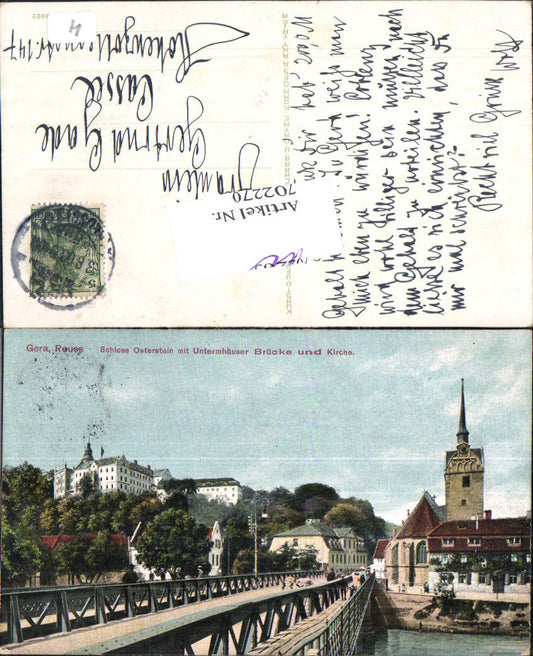 702270 Gera Reuss Osterstein Castle with Untermhäuser Bridge Church 1908