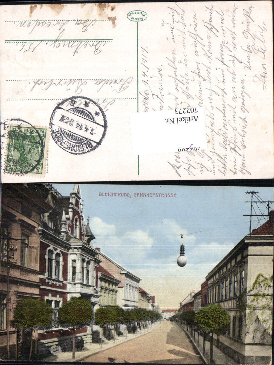 702273 rare postcard Bleicherode am Harz Bahnhofstraße