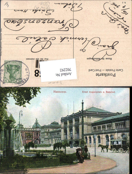 702292 Hannover Ernst August Platz Bahnhof Kutsche Bahnpost
