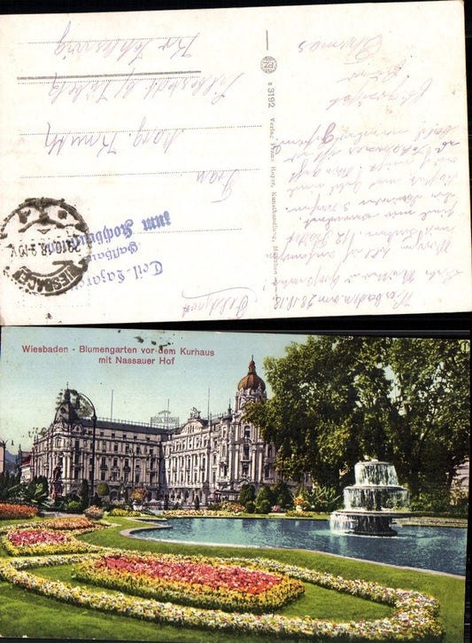 702321 Wiesbaden Blumengarten Nassauerhof Kurhaus Feldpost gel. Silberstedt Lübeck