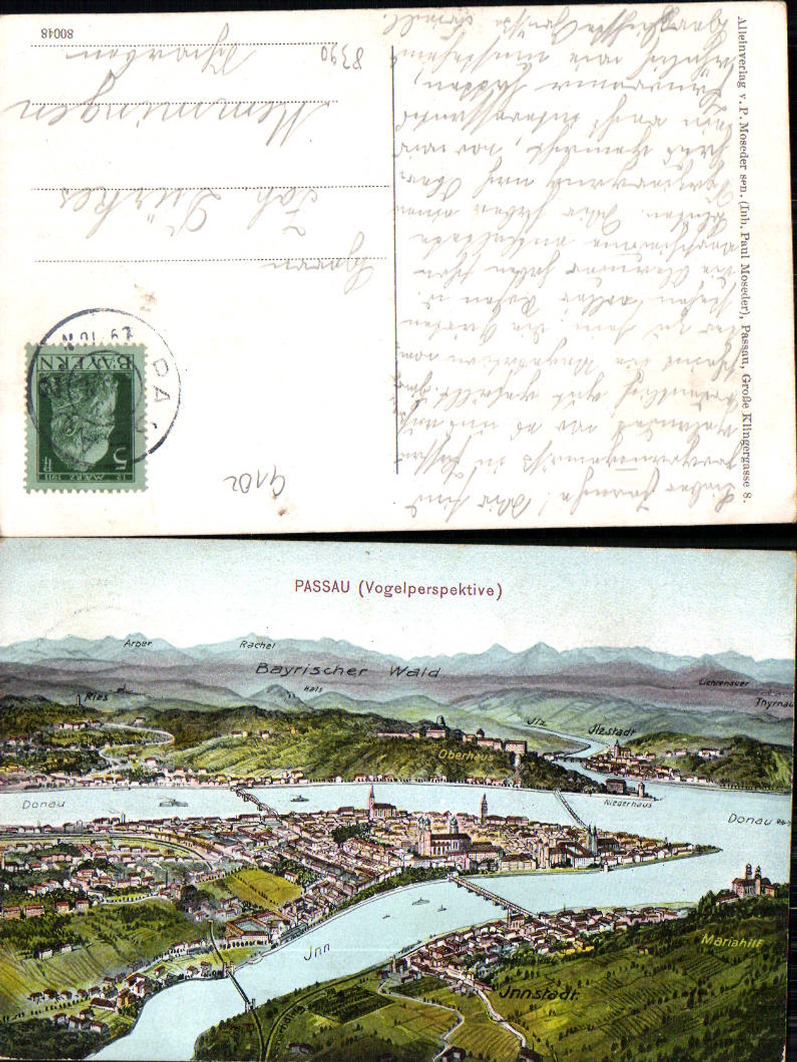 702345 Künstler AK Vogelperspektive Passau Vogelschau Innstadt Mariahilf