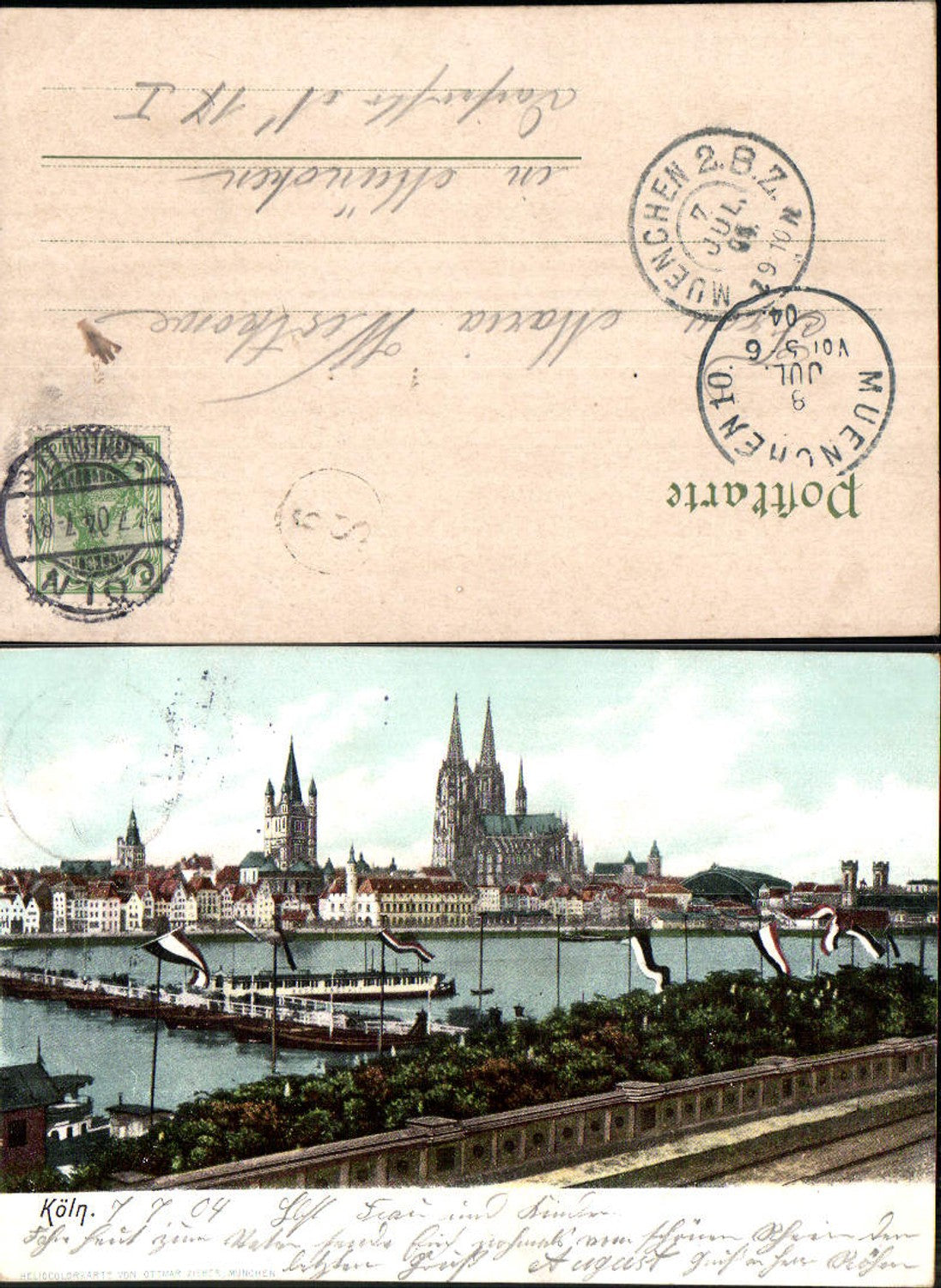 702425 Köln am Rhein Partie Ufer pub Heliocolorkarte Ottmar Zieher