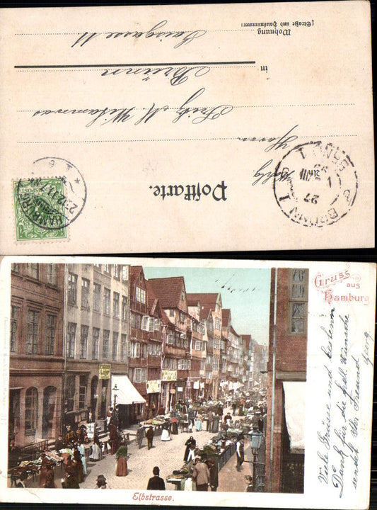 702582 Lithographie Gruss aus Hamburg Elbstraße