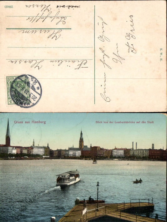 702619 Hamburg Lombardsbrücke Schiff Boot gel Husum