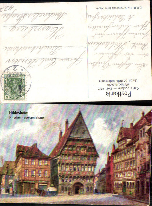 702682 Künstler AK Hildesheim Knochenhaueramtshaus Dreifarbendruck-Serie