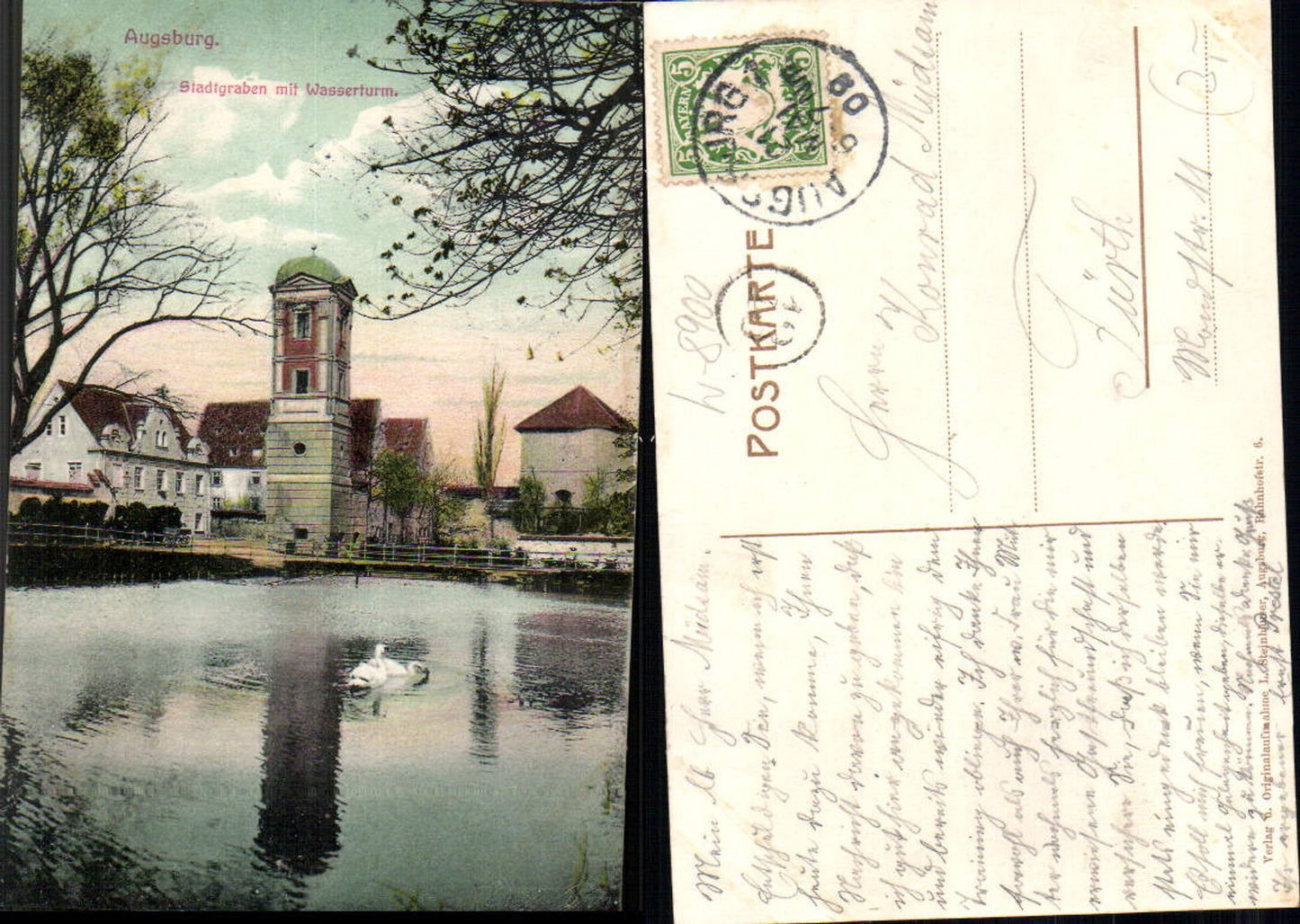 702863 Augsburg Stadtgraben Schwan Wasserturm gel Fürth