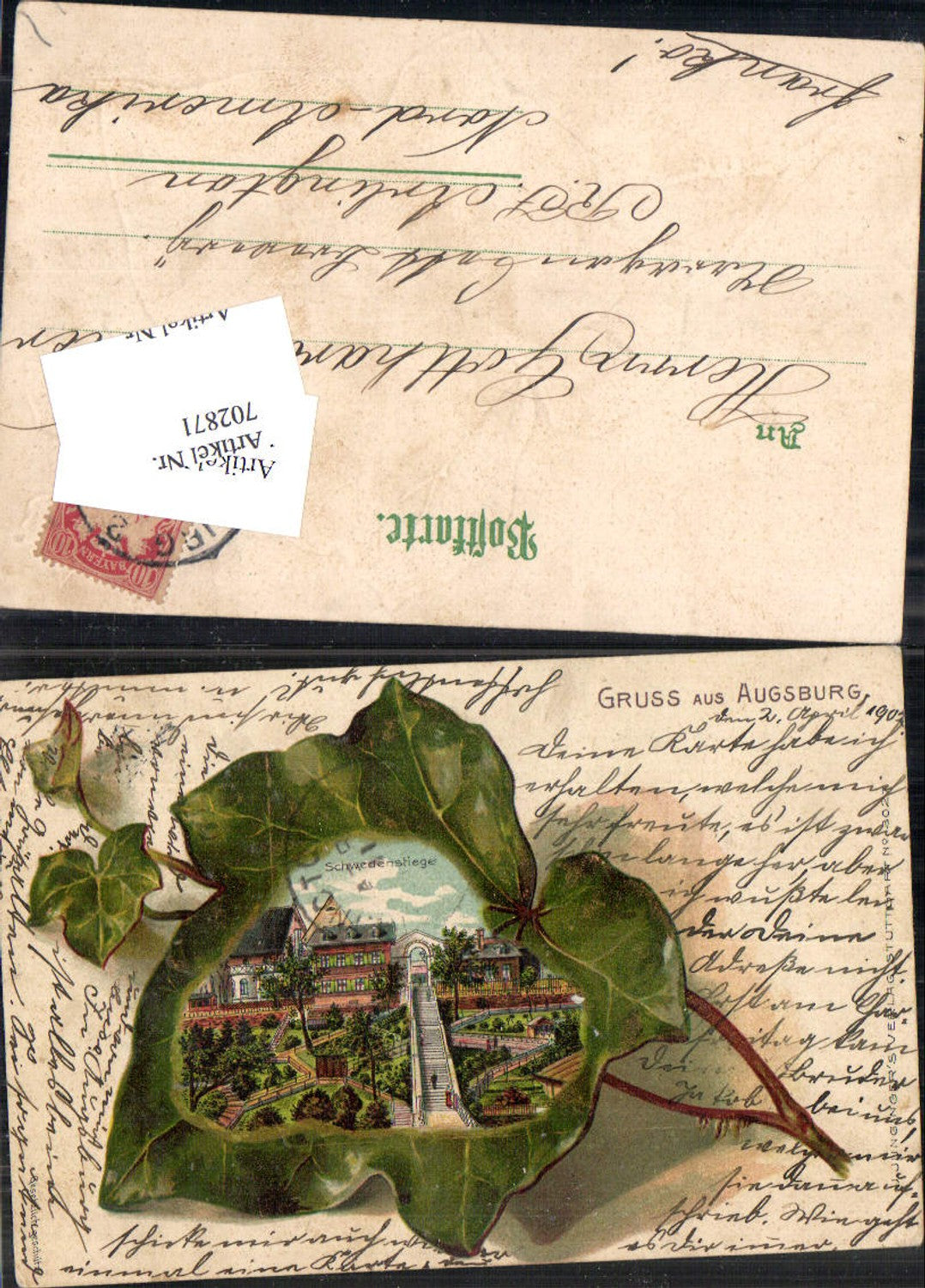 702871 Lithographie Gruss aus Augsburg Schmuckkarte pub Junginger 3027