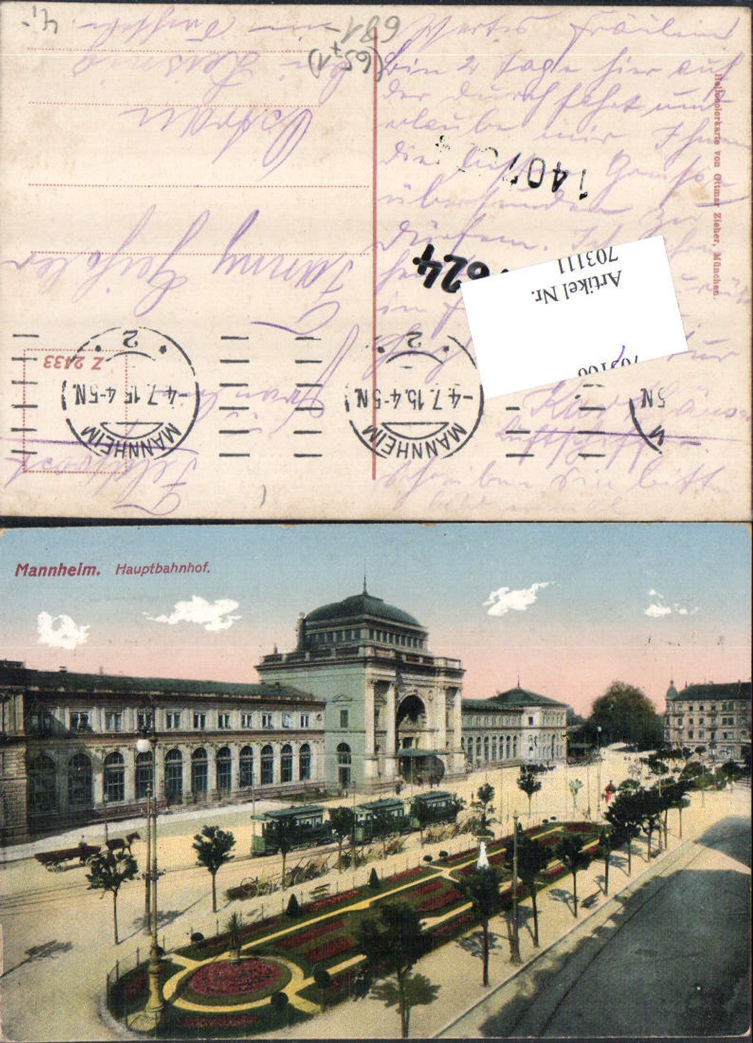 703111 Mannheim Bahnhof Hauptbahnhof Feldpost Ostrau Ostrava