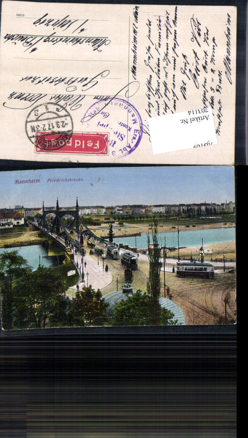 Mannheim Friedrichsbrücke Feldpost gel Kleinsteinberg Beucha Leipzig Brandis
