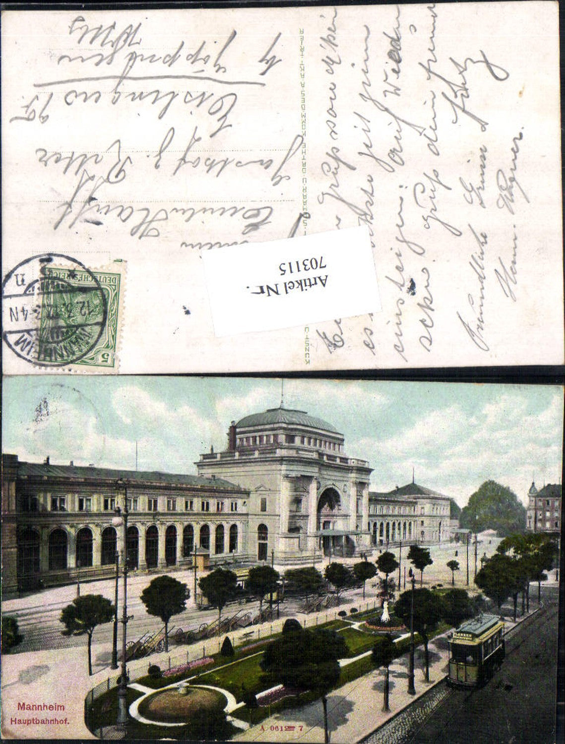 703115 Mannheim Bahnhof Hauptbahnhof Feldpost gel Eislingen Göppingen Fils