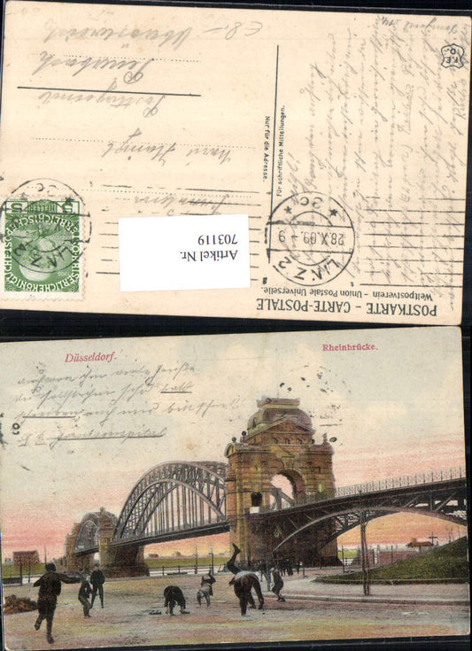 703119 tolle AK Düsseldorf Rheinbrücke Brücke Radschläger Kinder