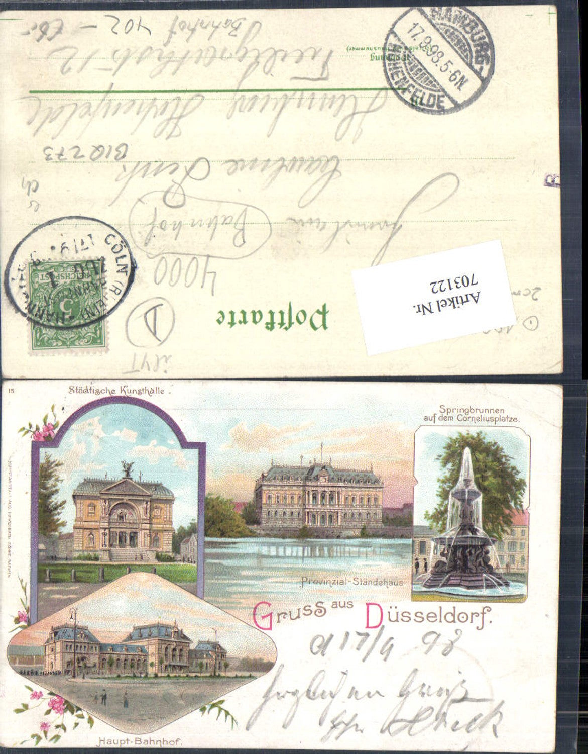 703122 tolle Lithographie Gruss aus Düsseldorf Kunsthalle Bahnhof