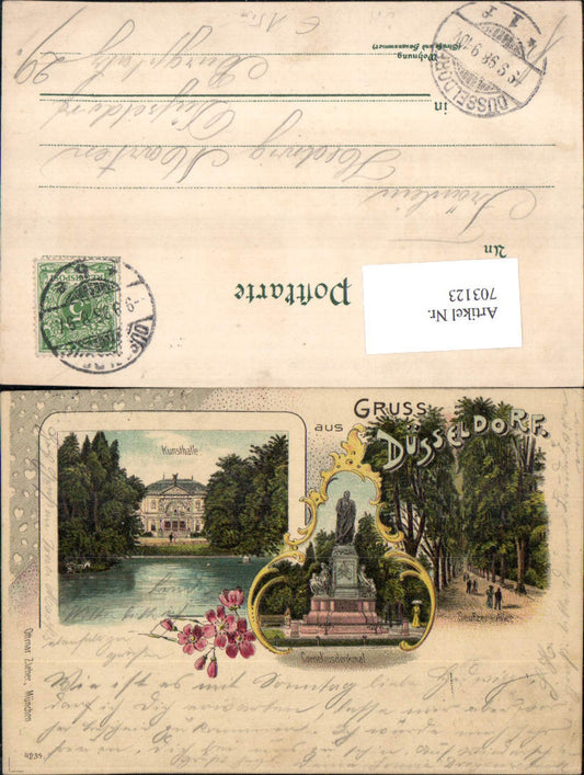 703123 tolle Lithographie Gruss aus Düsseldorf Kunsthalle Seufzer Allee pub Zieher