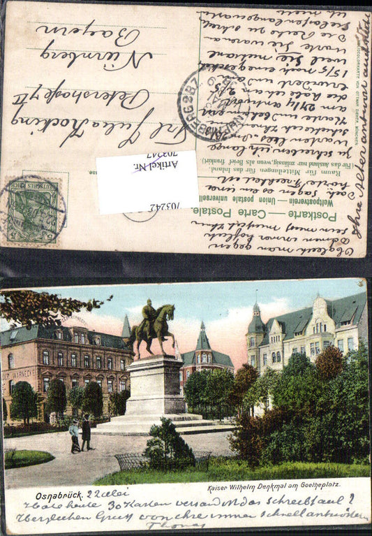 703242 Osnabrück Kaiser Wilhelm Denkmal am Goetheplatz Heliocolorkarte Ottmar Zieher