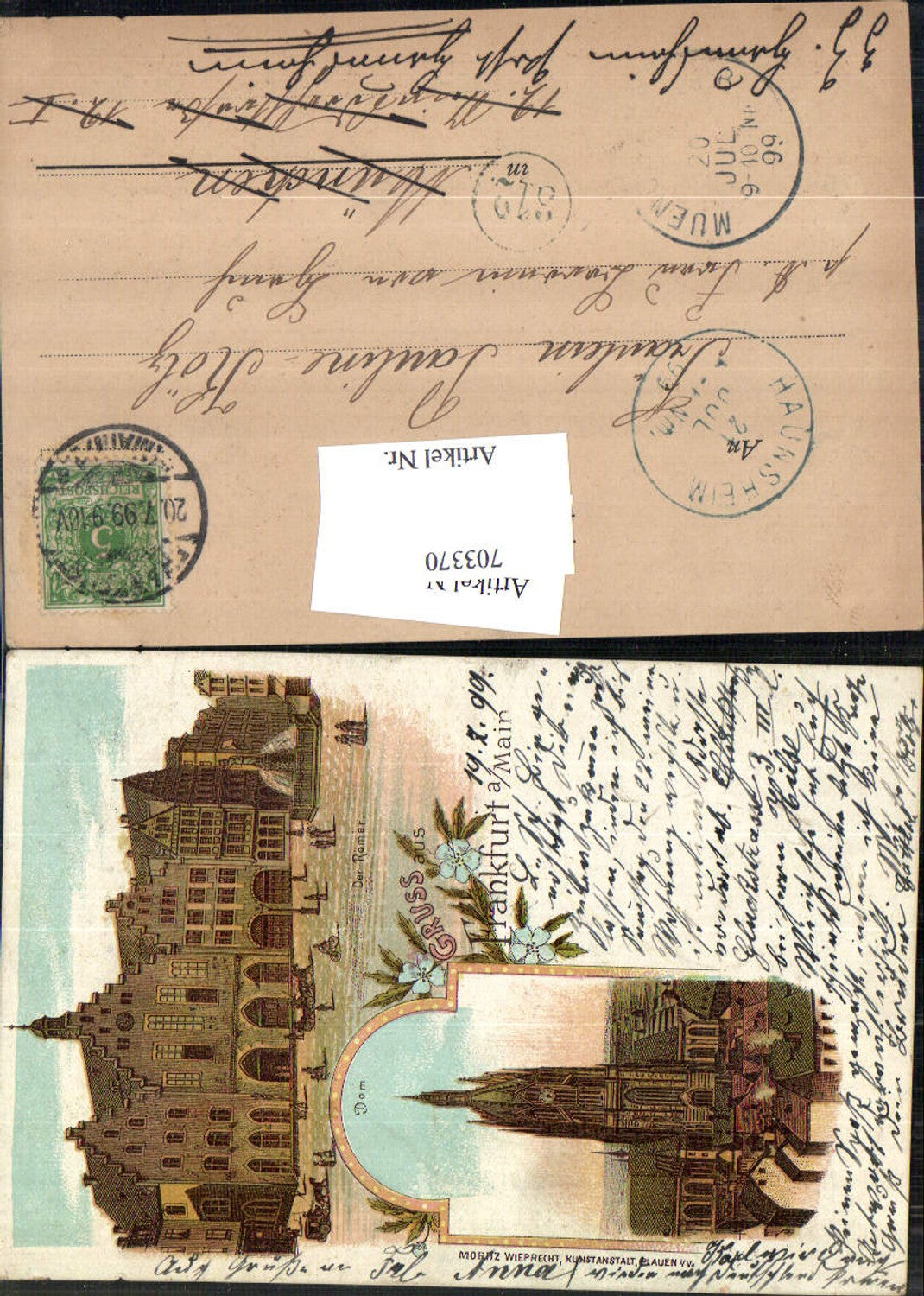 Lithographie Frankfurt am Main Römer Dom Irrläufer Haunsheim München