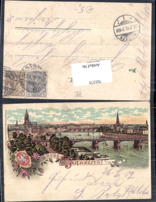 Lithographie Gruss aus Frankfurt am Main Wappen pub Rosenblatt