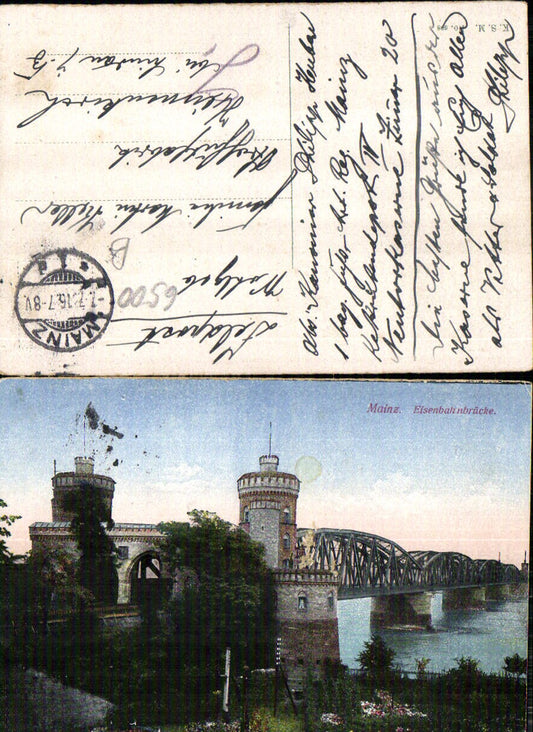 Mainz am Rhein Eisenbahnbrücke Brücke K.D. Feldpost Heimenkirch Lindau