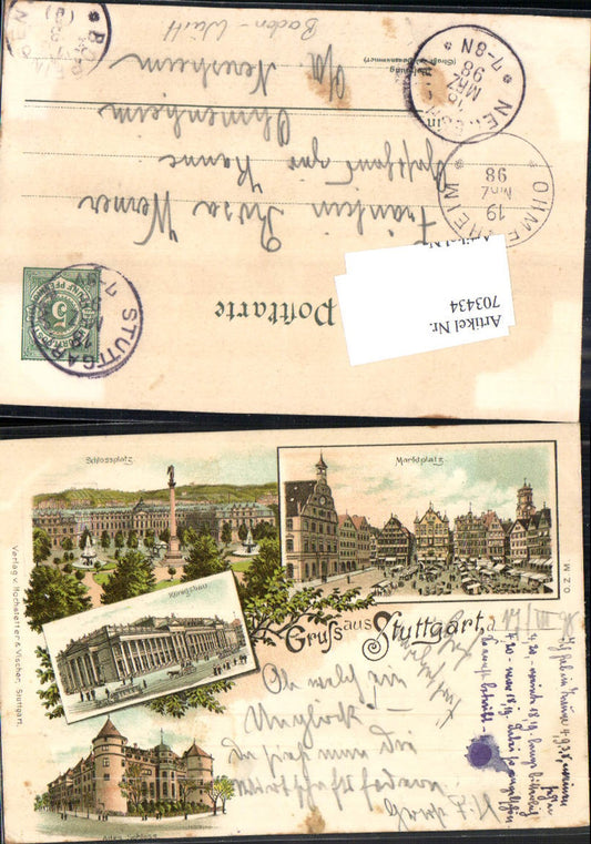 Lithograph Stuttgart Market Castle Stp. Ohmenheim Neresheim Gh z. Kanne