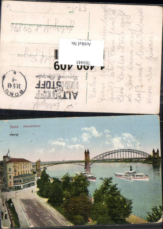 703445 Bonn am Rhein Brücke Dampfer WK2 Feldpost 39896