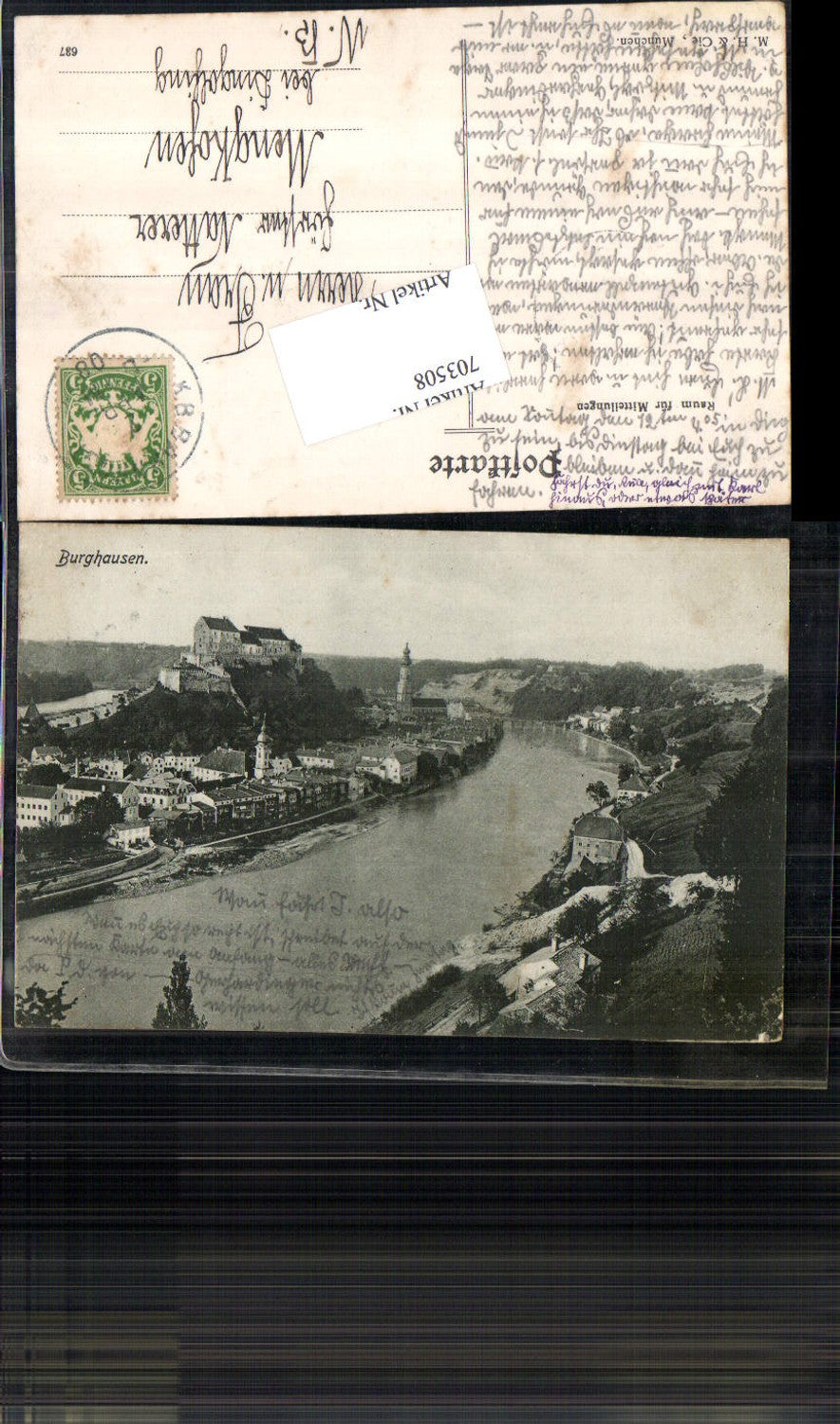 703508 Burghausen an der Salzach gel Mengkofen Dingolfing Bahnpost 1908