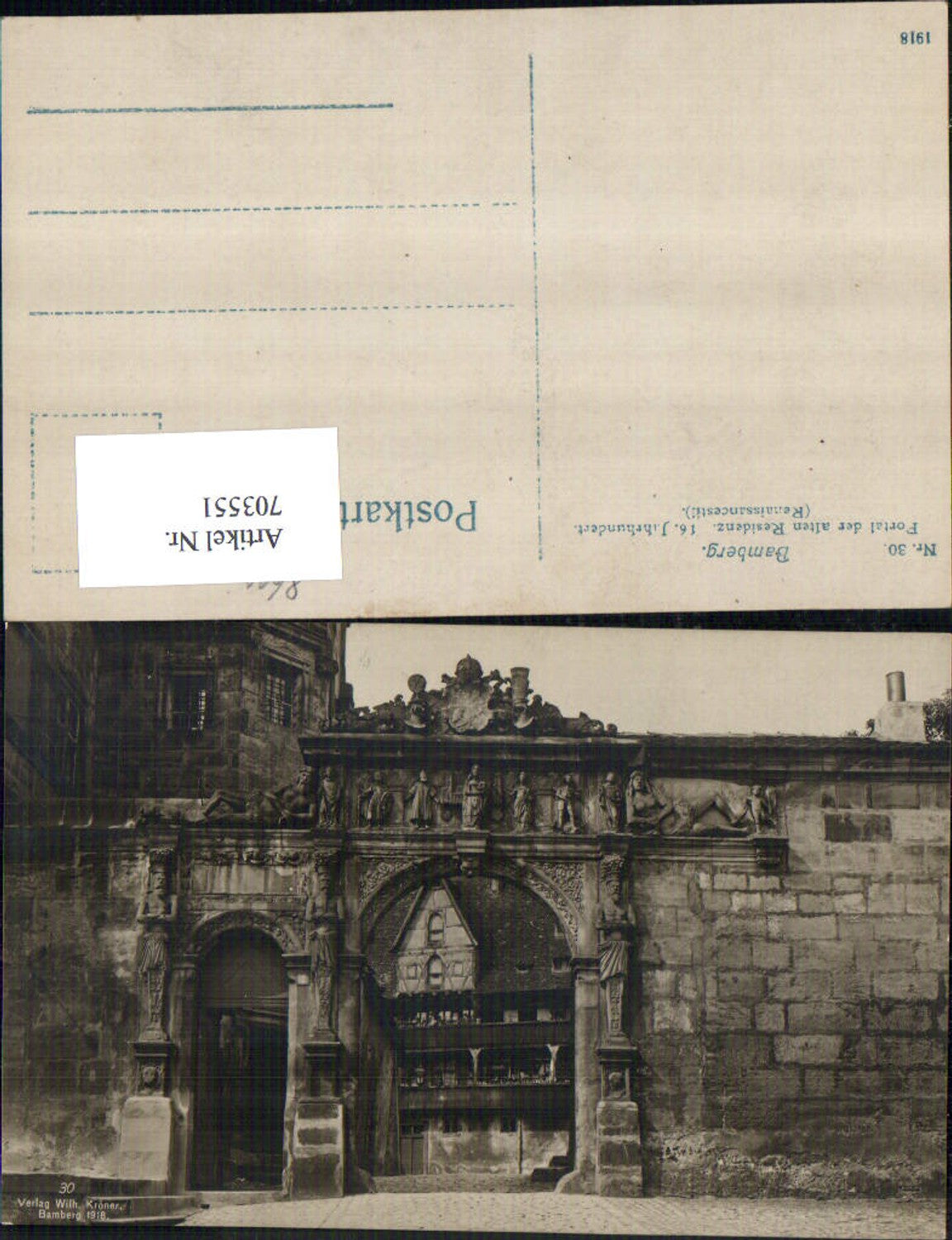 703551 Foto-AK Bamberg Portal d. alten Residenz pub Wilhelm Kröner 30