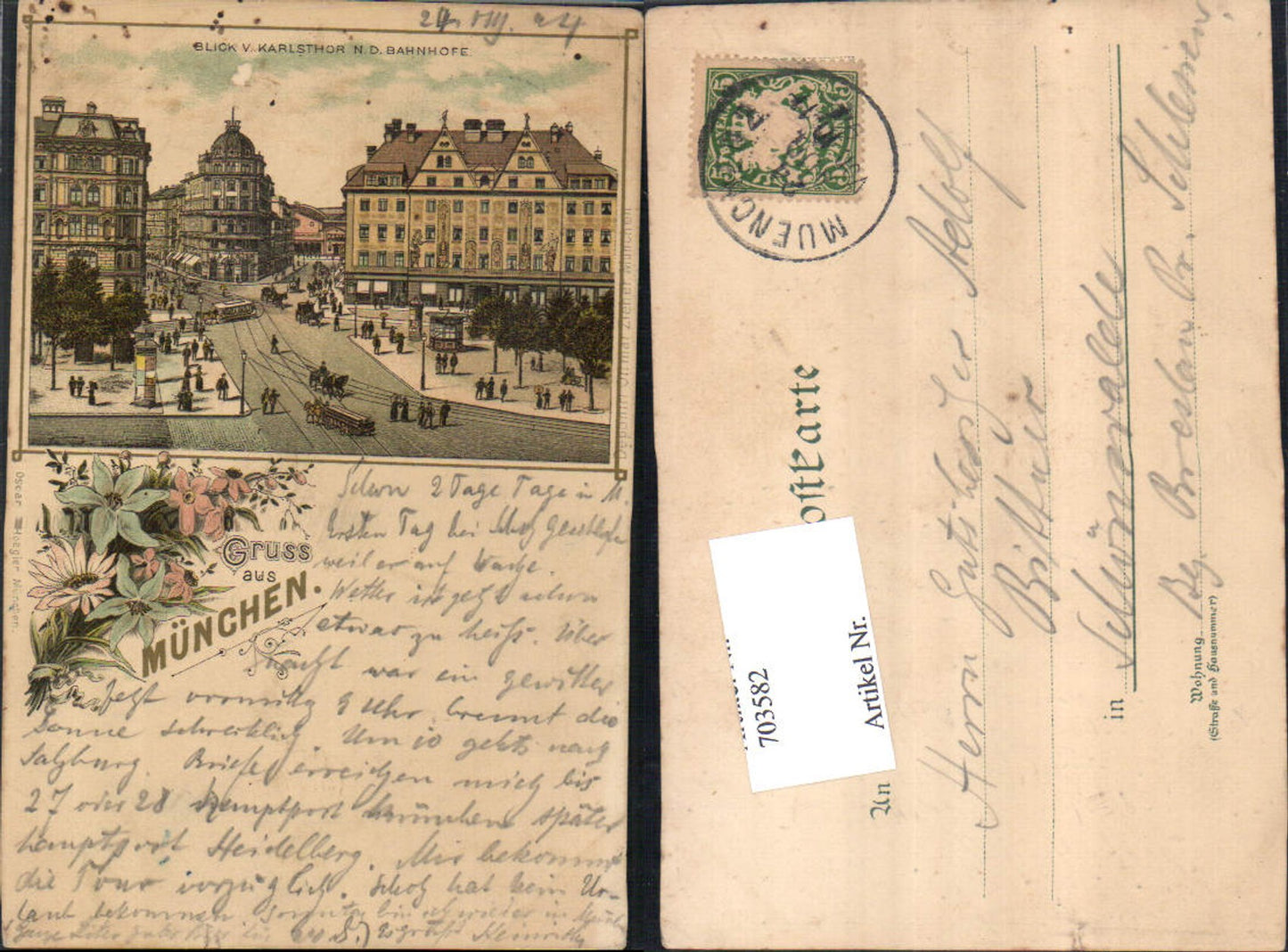 703582 tolle Künstler Lithographie München Karlsthor Bahnhof pub Oscar Hoegler