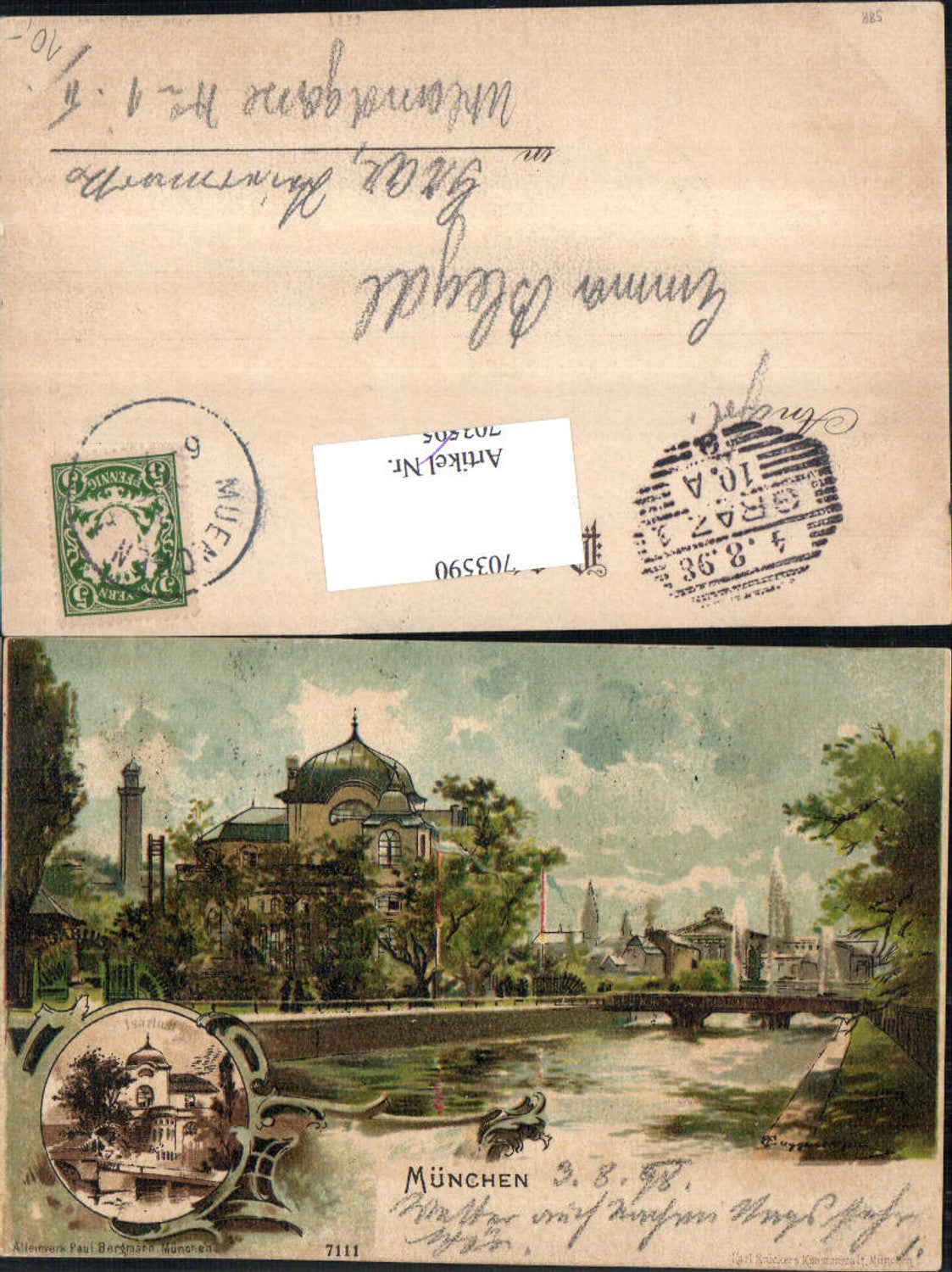 Künstler Lithographie Theodor Guggenberger München Isarlust pub Stücker