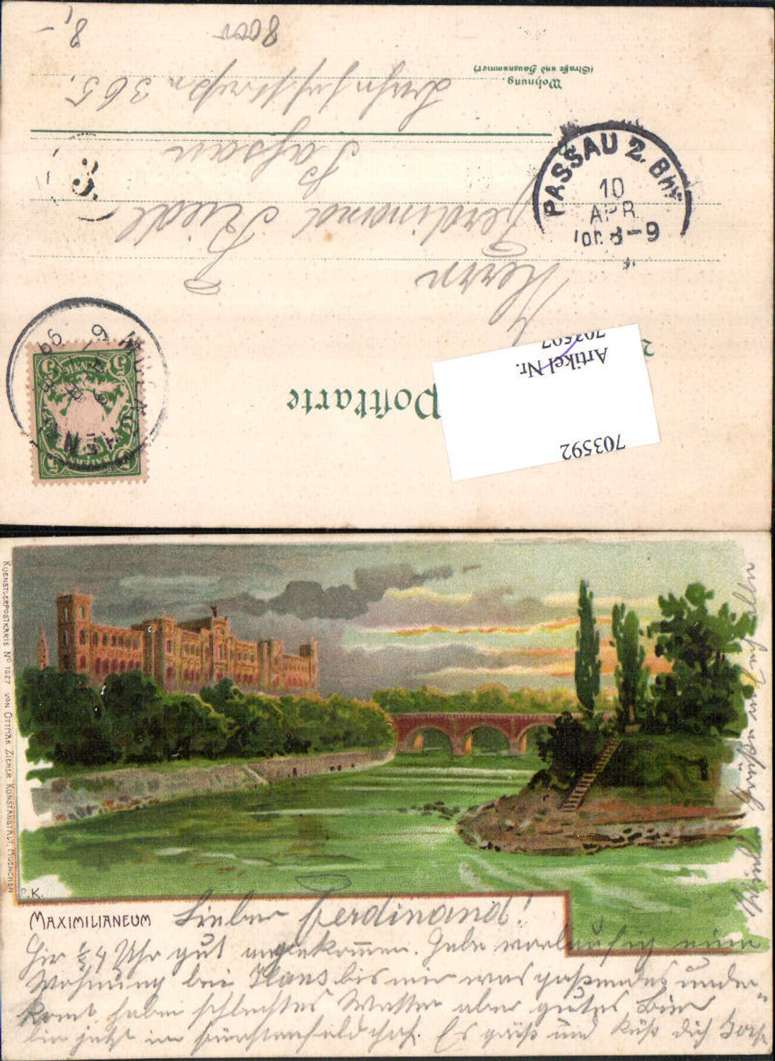 703592 tolle Künstler Lithographie Peter Krämer München Maximilianeum pub Zieher