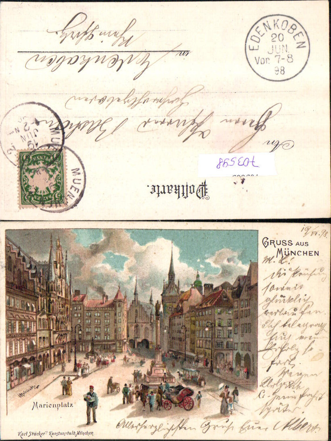 703598 tolle Künstler Lithographie Heinisch München Marienplatz pub Karl Stücker Stp. Edenkoben