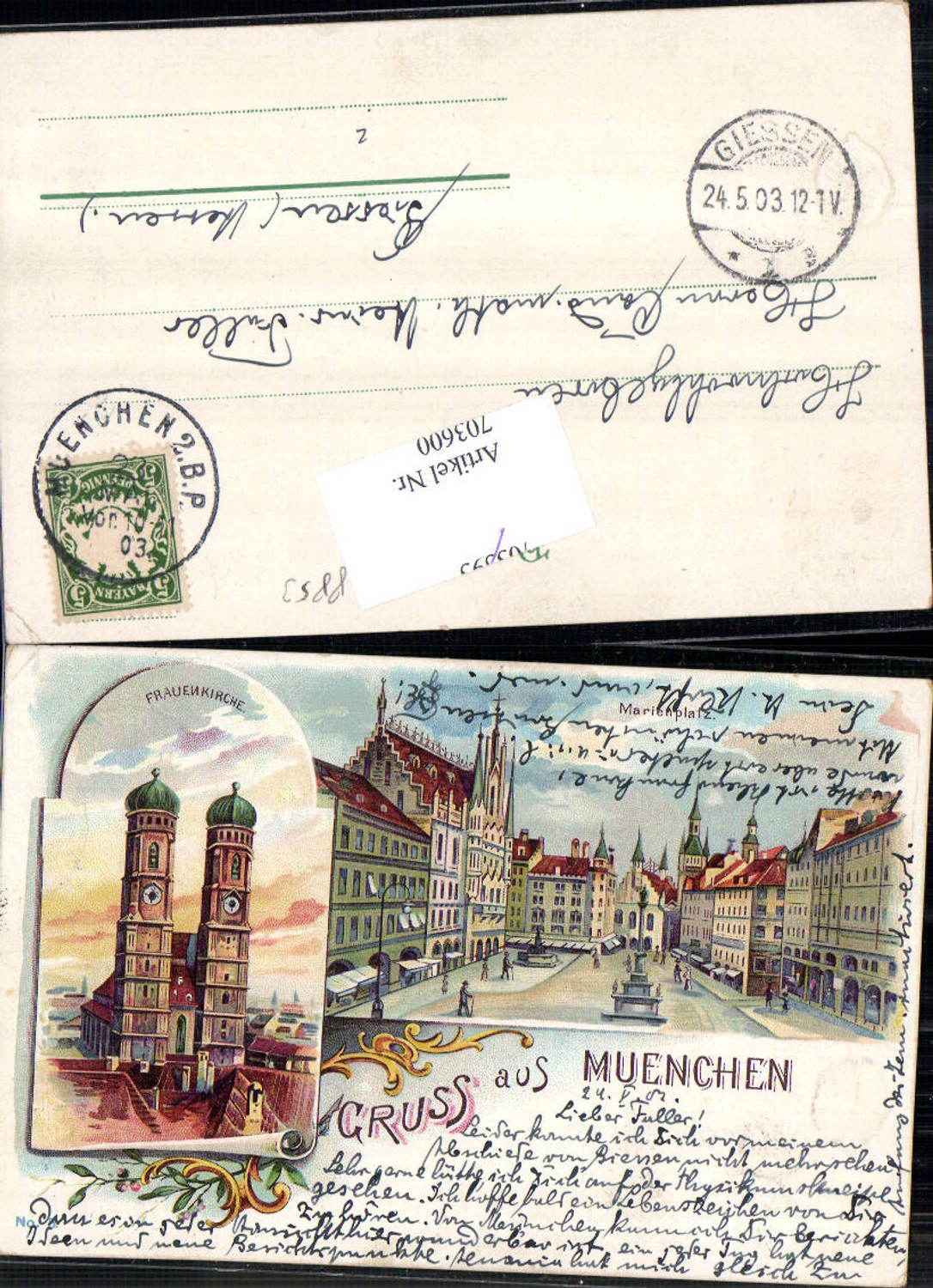703600 tolle Künstler Lithographie München Frauenkirche Marienplatz