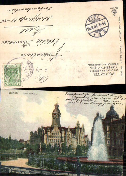703629 Leipzig Neues Rathaus pub G. Friedrich 57. 1904 Bahnpost Zug 136 Magdeburg