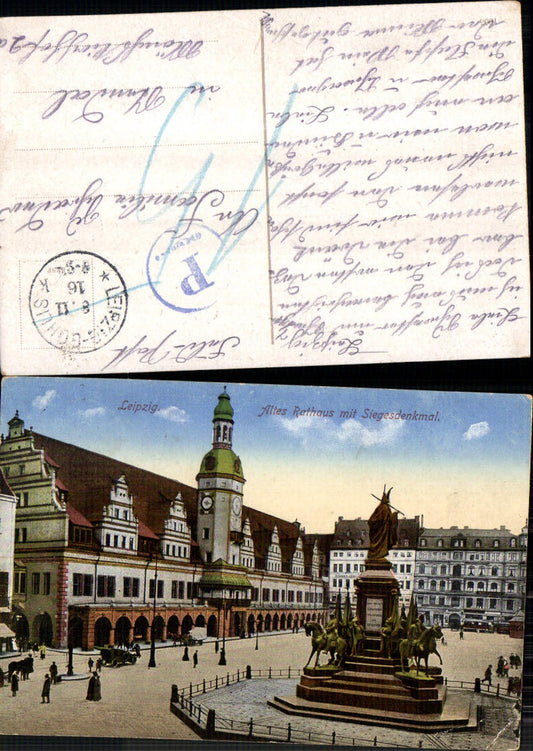 703632 Leipzig Altes Rathaus Siegesdenkmal Feldpost Gohlis n. Stendal 1916