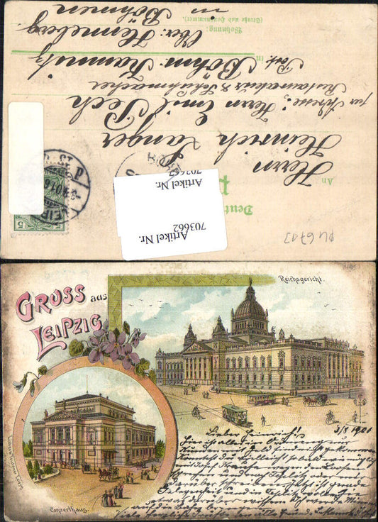 Lithograph Leipzig Reichsgericht Concerthaus Theater gel Hemeberg Bohemia Kamnitz
