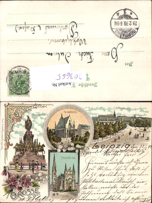 703665 Lithograph Leipzig St. Thomas Church St. Peter's Church pub Rose Leaf
