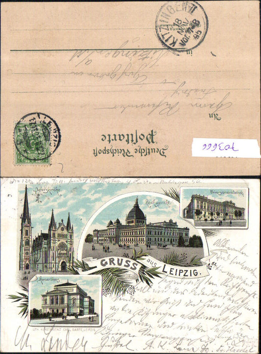 Lithograph Leipzig Peterskirche University Library Library Theater pub Carl Garte