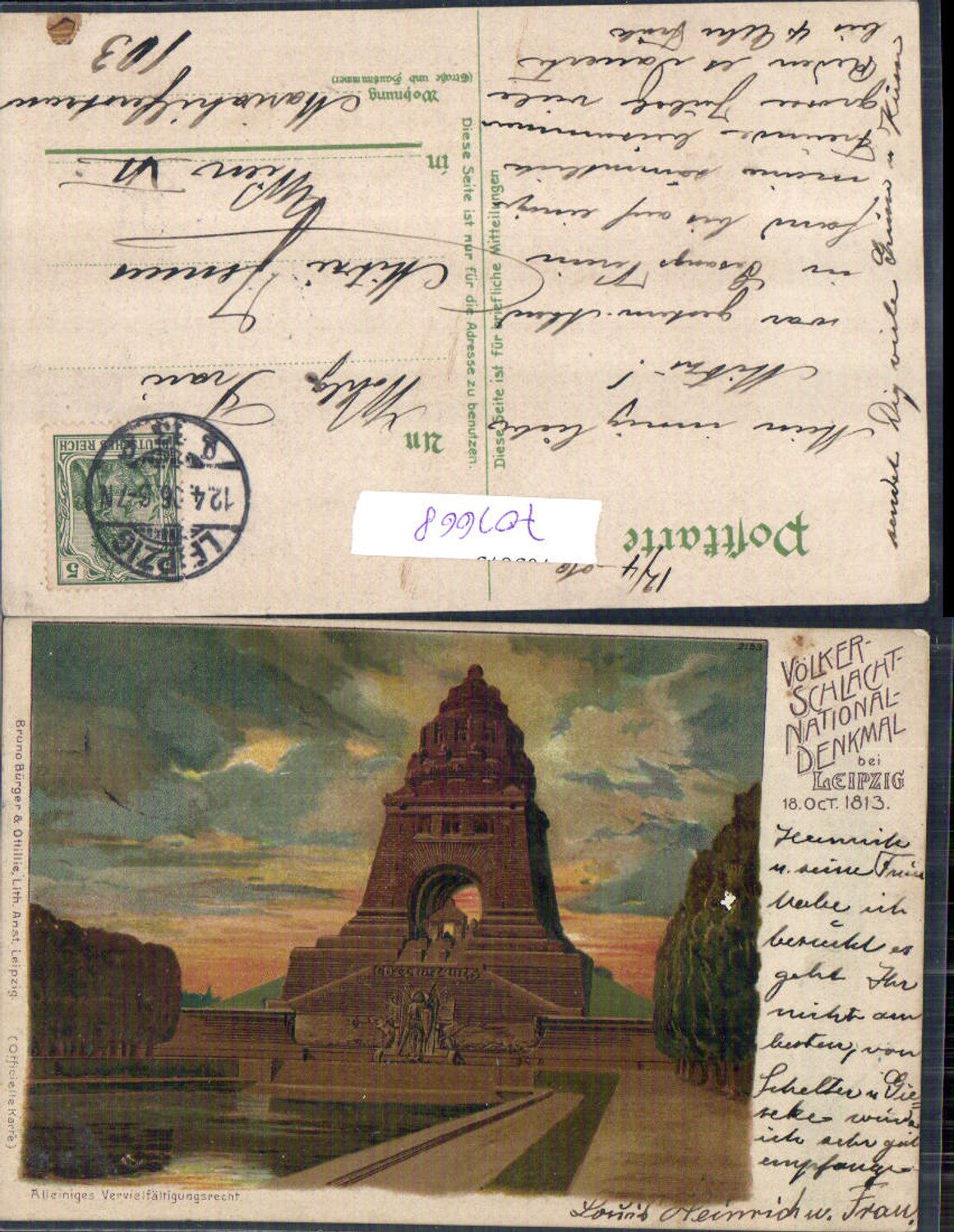 Künstler Lithographie Leipzig Völkerschlachtdenkmal Bruno Bürger & Ottillie 2153