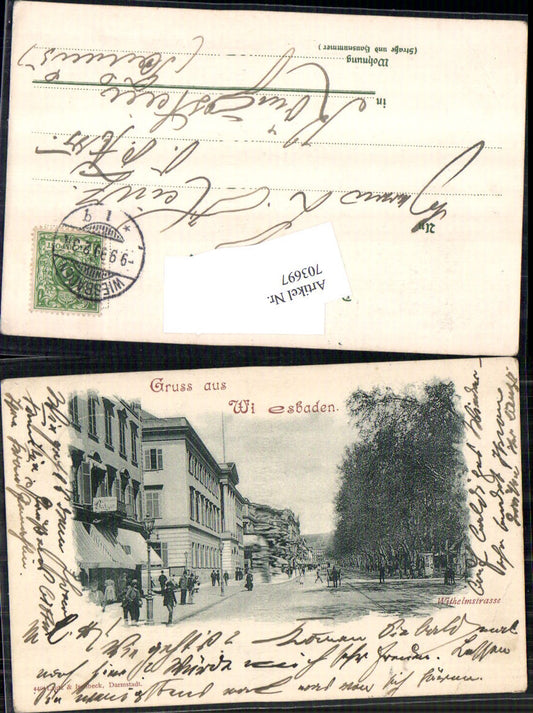703697 Lithographie Gruss aus Wiesbaden Wilhelmstrasse pub Lautz & Isenbeck 4401