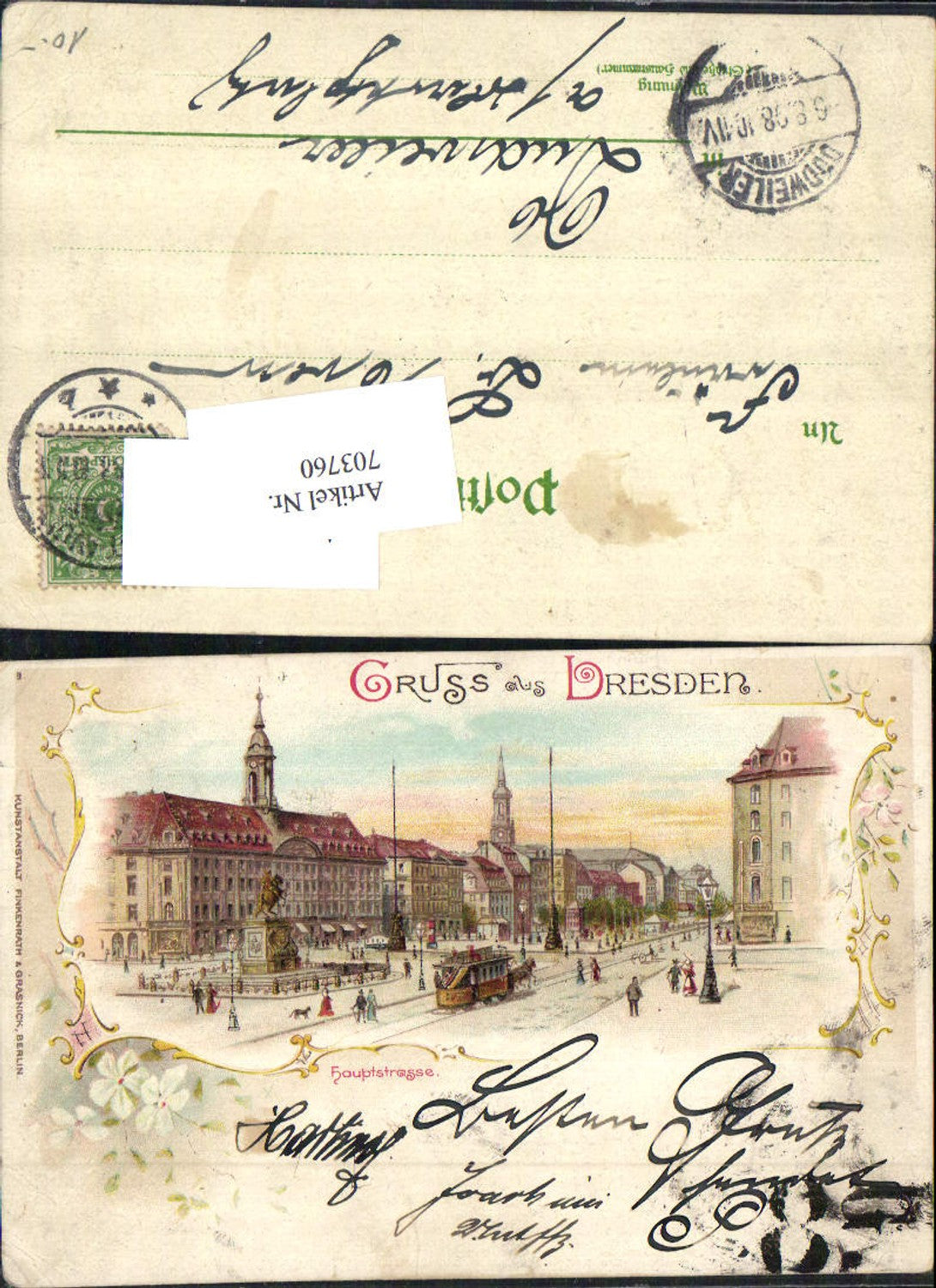 703760 Lithographie Gruss aus Dresden Hauptstrasse Jugendstil AK