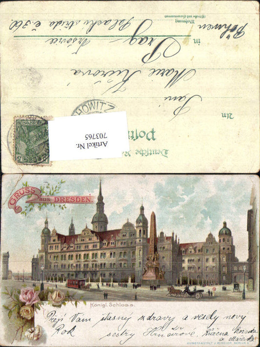 Lithographie Dresden König. Schloß Pferdetram Tramway Tram pub J. Miesler 157
