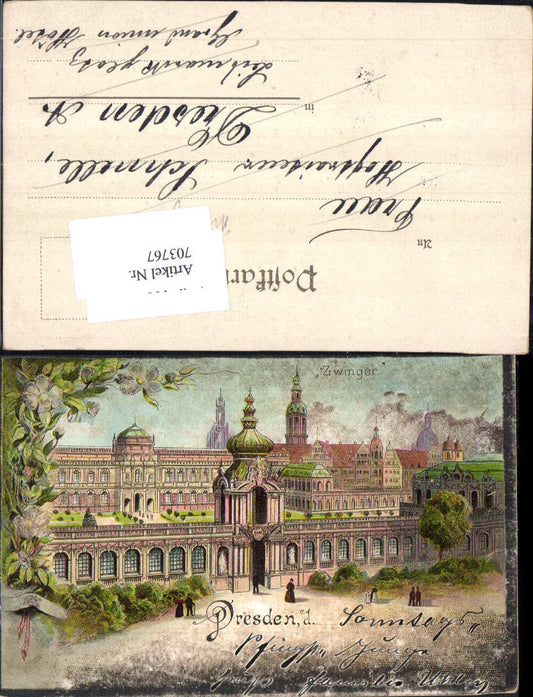 703767 Lithographie Gruss aus Dresden Zwinger Schloss