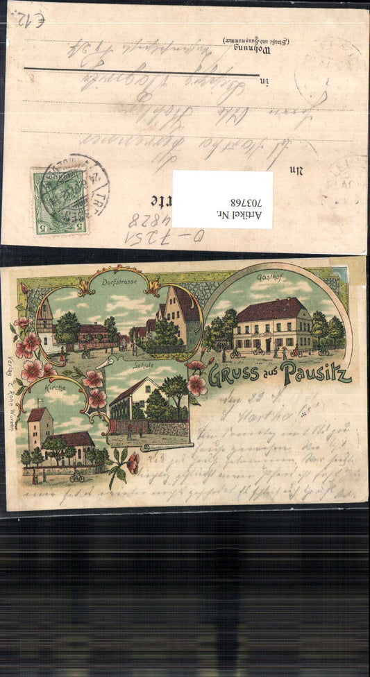 703768 Lithographie Gruss aus Pausitz Bennewitz Wurzen LK Leipzig