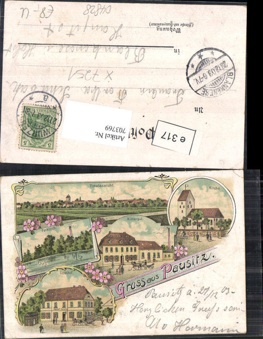 703769 Lithographie Gruss aus Pausitz Bennewitz Wurzen LK Leipzig