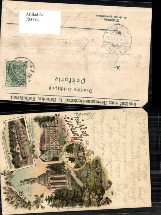 703772 Lithographie Detmold Hermanns-Denkmal Hotel Restaurant Hiddesen LK Lippe